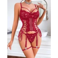 Arias Closet Özel Tasarım Kırmızı Dantel Işlemeli Fantezi Jartiyer Takımı