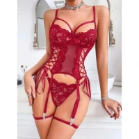 Arias Closet Özel Tasarım Kırmızı Dantel Işlemeli Fantezi Jartiyer Takımı