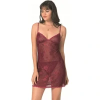 Arias Closet Bordo Kısa Jakarlı Gecelik