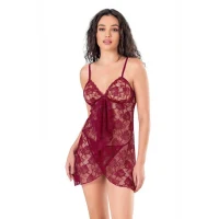 Arias Closet Bordo Kısa Tül Gecelik