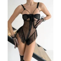 Arias Closet Göğüs Dekolteli Fantezi Siyah Tül Transparan Babydoll