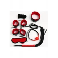 Arias Closet Kırmızı/Siyah İçi Tüylü Deri 7li Harness Set