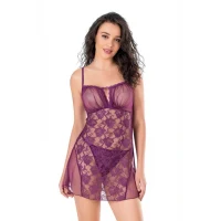 Arias Closet Mor Kısa Tül Gecelik