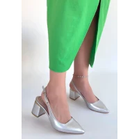 Buant Gümüş Cilt Topuklu Ayakkabı