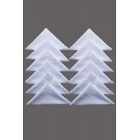 Çiçek İşlemeli Bayan Mendili 12 Adet 28x28 cm 100 Pamuk