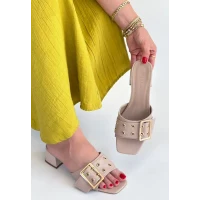 Ciey Bej Cilt Topuklu Terlik