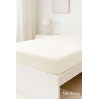 Çift Kişilik Düz Penye  %100 Pamuklu Lastikli Çarşaf 180X200 Newsheet Ekru