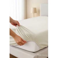 Çift Kişilik Düz Penye  %100 Pamuklu Lastikli Çarşaf 180X200 Newsheet Ekru