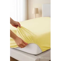 Çift Kişilik Düz Penye  %100 Pamuklu Lastikli Çarşaf 180X200 Newsheet Sarı