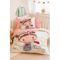 Dijital Baskılı 3d Pamuklu Yenidoğan Bebek Nevresim Takımı Hello Girl