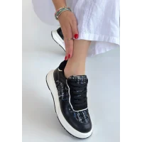 Hawer Siyah Cilt Bağcıklı Spor Ayakkabı