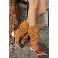 Jolin Taba Cilt Süet Detaylı Çizme