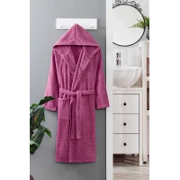 Kapüşonlu Unisex Banyo Bornozu %100 Soft Pamuklu Mürdüm
