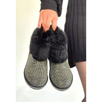 Linka Siyah Süet Siyah Boncuk İşlemeli Bot