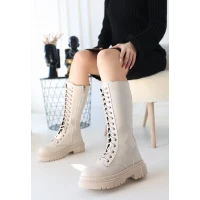 Mennd Bej Cilt Bağcıklı Çizme