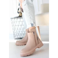 Menta Nude Cilt Fermuar Aksesuarlı Bot