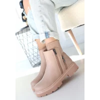 Menta Nude Cilt Fermuar Aksesuarlı Bot