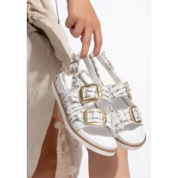 Olira Bej Simli Kemerli Sandalet