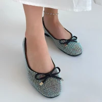 Potte Siyah Saten Babet Ayakkabı