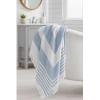 Pure Linen 90x170 cm Doğal Pamuk Peştamal Havlu Mavi