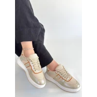 Tanwe Bej Cilt Bağcıklı Spor Ayakkabı