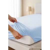 Tek Kişilik Düz Penye %100 Pamuklu Lastikli Çarşaf 100X200 Cm Newsheet Mavi