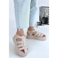 Toten Bej Cilt Kemerli Sandalet