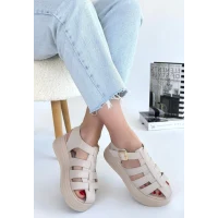 Toten Bej Cilt Kemerli Sandalet