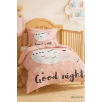 Yenidoğan Kız Bebek Nevresim Takımı %100 Pamuklu Good Night