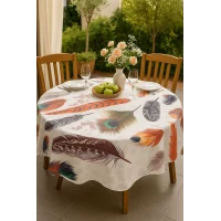 Yuvarlak Tüy Desenli Duck Kumaş Masa Örtüsü 150x150 Cm