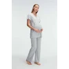 Anıl 11308 Kısa Kol V Yaka Kadın Polyester Elastan  Yazlık Örme Dantel Detaylı Hamile Pijama Takımı