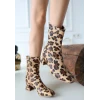 Birta Leopar Cilt Streç Topuklu Bot