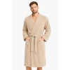Kimono Yaka Unisex Pamuklu Tek Kişilik Bornoz Bej