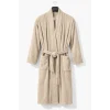 Kimono Yaka Unisex Pamuklu Tek Kişilik Bornoz Bej
