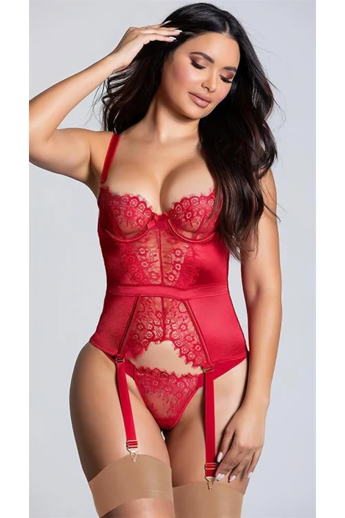Arias Closet Kırmızı Dantel İşlemeli Fantezi Jartiyer Takımı