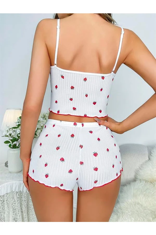 Arias Closet Beyaz Üstüne Çilek Desenli Askılı Şortlu Pijama Takımı