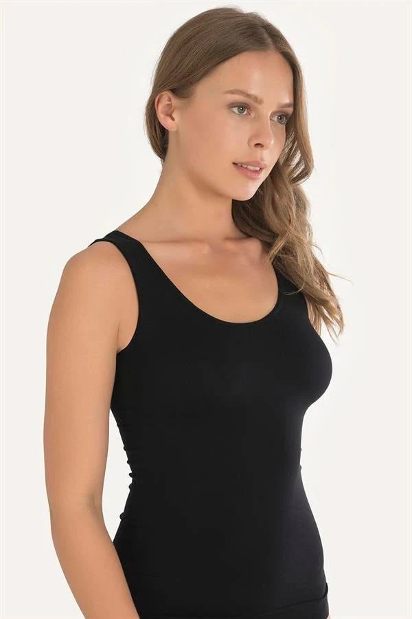 Arias Closet Geniş Askılı Siyah Ribana Atlet