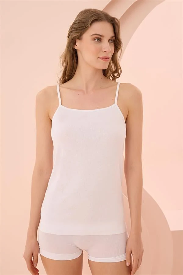 Arias Closet İp Askılı Beyaz Ribana Atlet