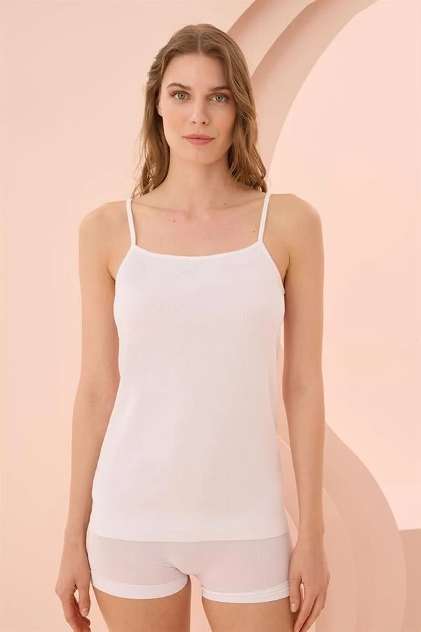 Arias Closet İp Askılı Beyaz Ribana Atlet