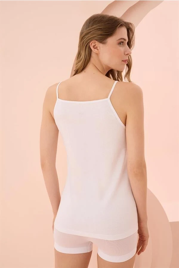 Arias Closet İp Askılı Beyaz Ribana Atlet