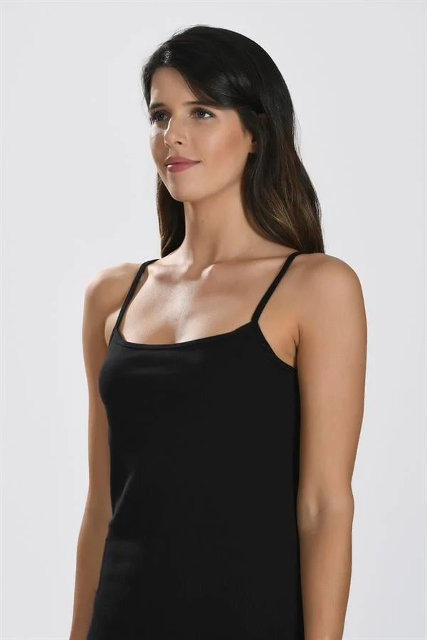 Arias Closet İp Askılı Siyah Ribana Atlet