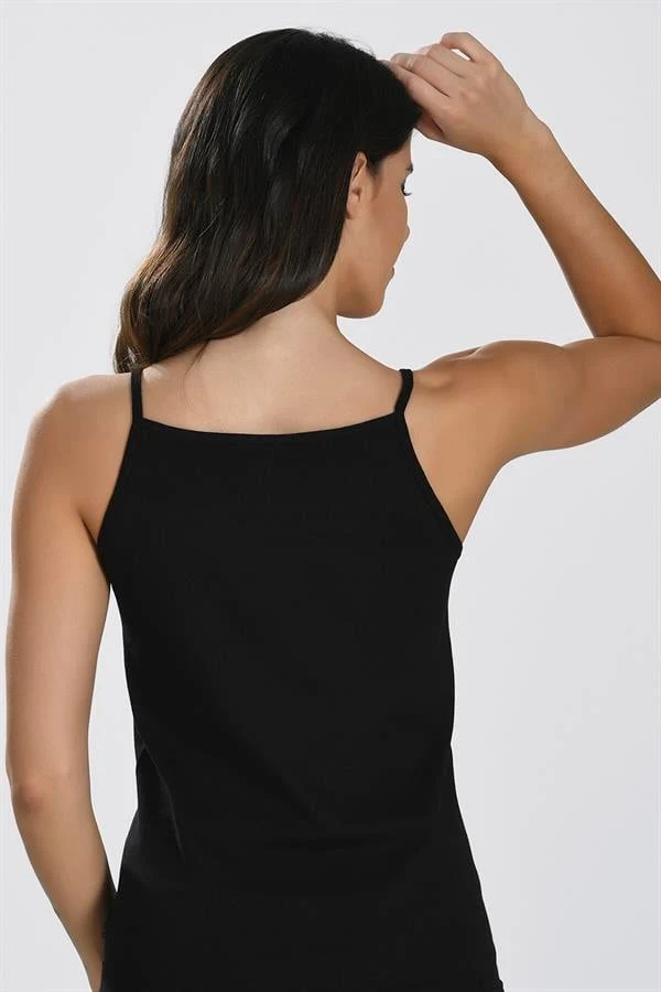 Arias Closet İp Askılı Siyah Ribana Atlet