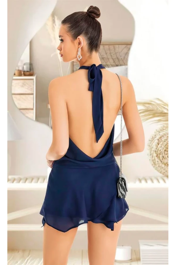 Arias Closet Lacivert Sırt ve Göğüs Dekolteli Fantezi Mini Elbise