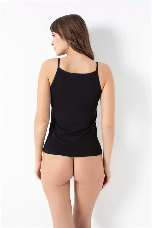 Arias Closet Likralı Pamuklu İp Askılı Siyah Atlet