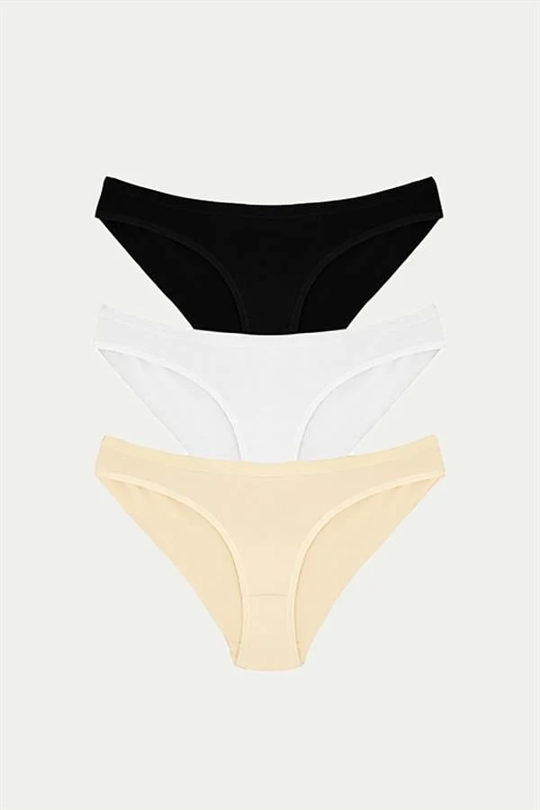 Arias Closet Pamuklu Siyah Beyaz Ten Rengi 3lü Külot
