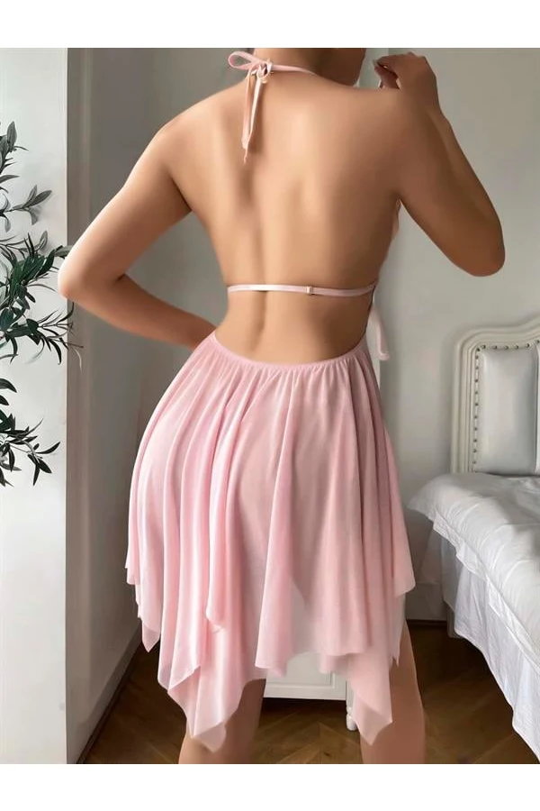 Arias Closet Pembe Kelebek İşlemeli Tül Fantezi Gecelik