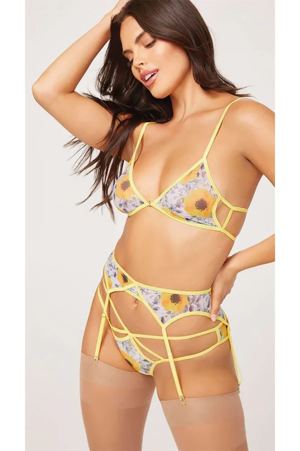 Arias Closet Sarı Çiçekli Jartiyer Takım