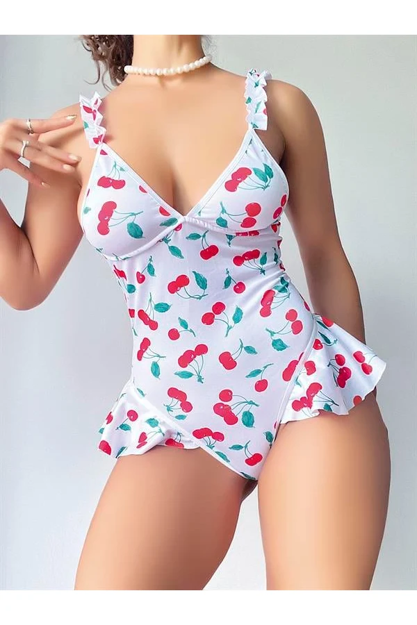 Arias Closet Vişne Desenli Fantezi Body