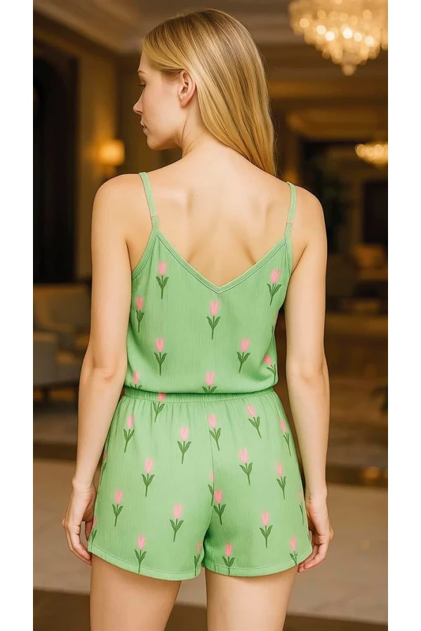 Arias Closet Yeşil Çiçek Desenli Askılı Şortlu Pijama Takımı