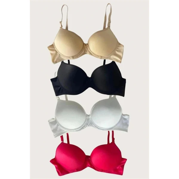 Arias Closet Siyah-Beyaz-Kırmızı-Ten 4lü İçi Boş Micro Balenli Günlük Tek Desteksiz Sütyen